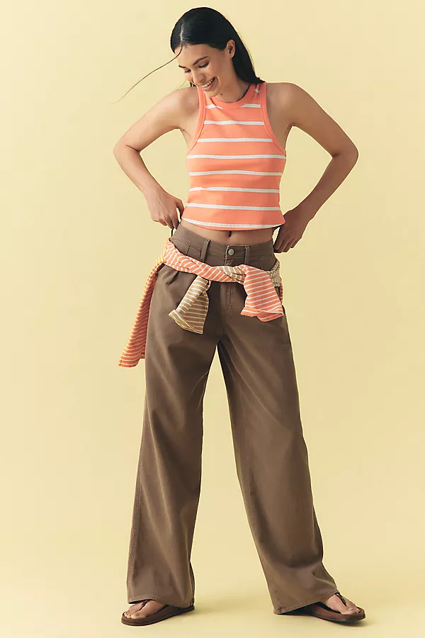 Anthropologie The Blair Stretch Cotton Crop Racerback Tank Top Bright Poppy & White