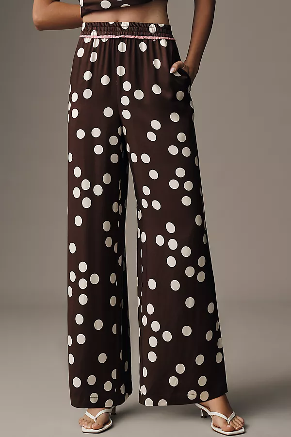 Anthropologie The Brooklin Printed Wide-Leg Pull-On Pants Brown Dot