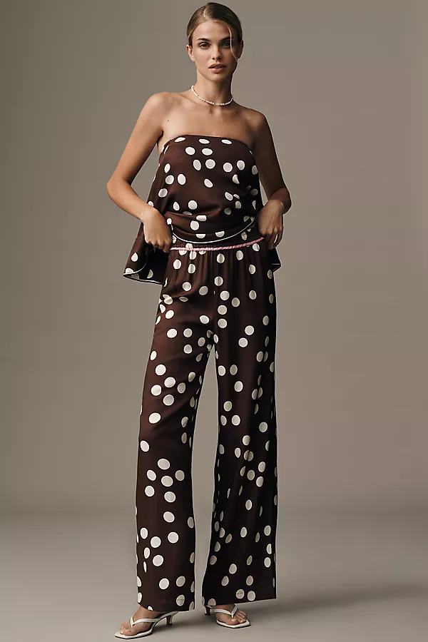 anthropologie The Brooklin Printed Wide-Leg Pull-On Pants Brown Dot