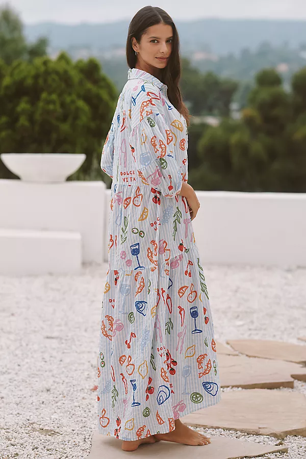 Anthropologie The Carolita Printed Tiered Shirt Dress: Jordan Nickson Edition Light Blue