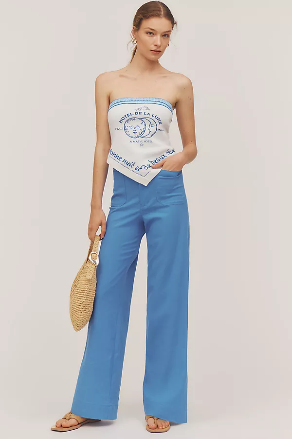 Anthropologie The Colette Beachy Linen Full-Length Wide-Leg Pants By Maeve Bright Cornflower