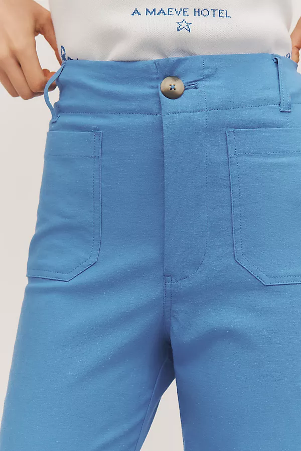 Anthropologie The Colette Beachy Linen Full-Length Wide-Leg Pants By Maeve Bright Cornflower