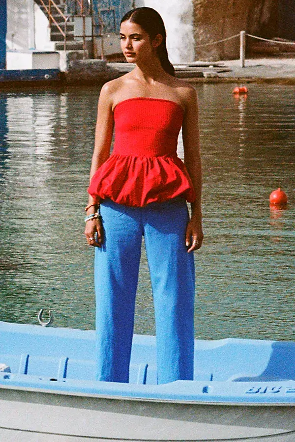 anthropologie The Colette Beachy Linen Full-Length Wide-Leg Pants by Maeve Bright Cornflower