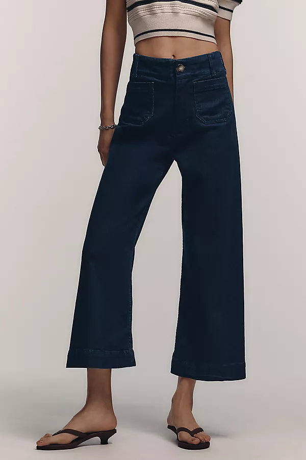 Anthropologie The Colette Crop High-Rise Wide-Leg Jeans By Maeve Dark Denim