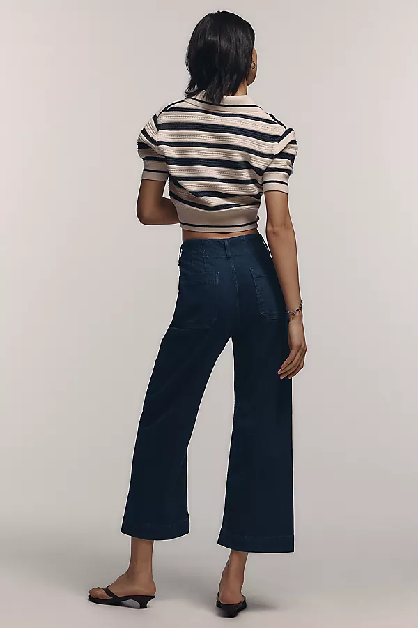 Anthropologie The Colette Crop High-Rise Wide-Leg Jeans By Maeve Dark Denim
