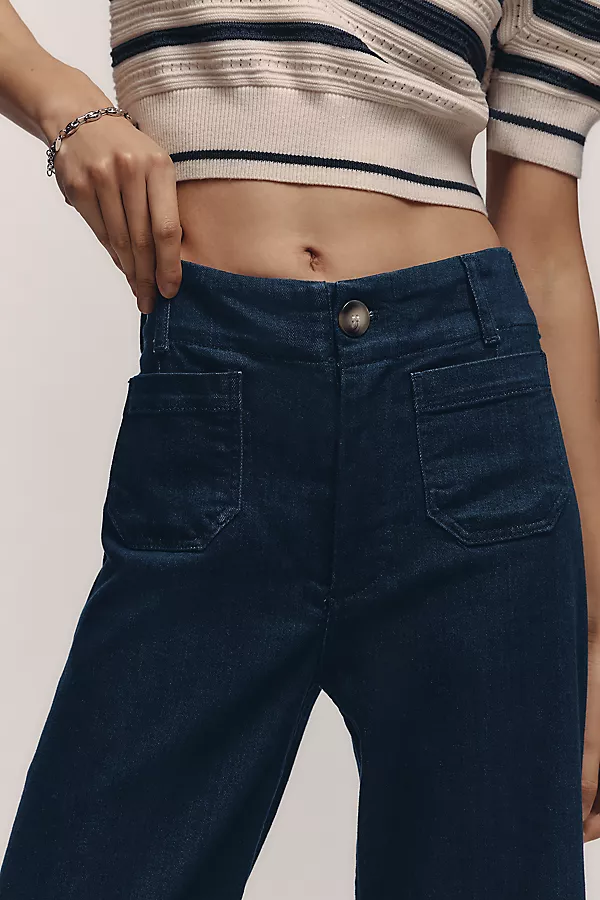 Anthropologie The Colette Crop High-Rise Wide-Leg Jeans By Maeve Dark Denim