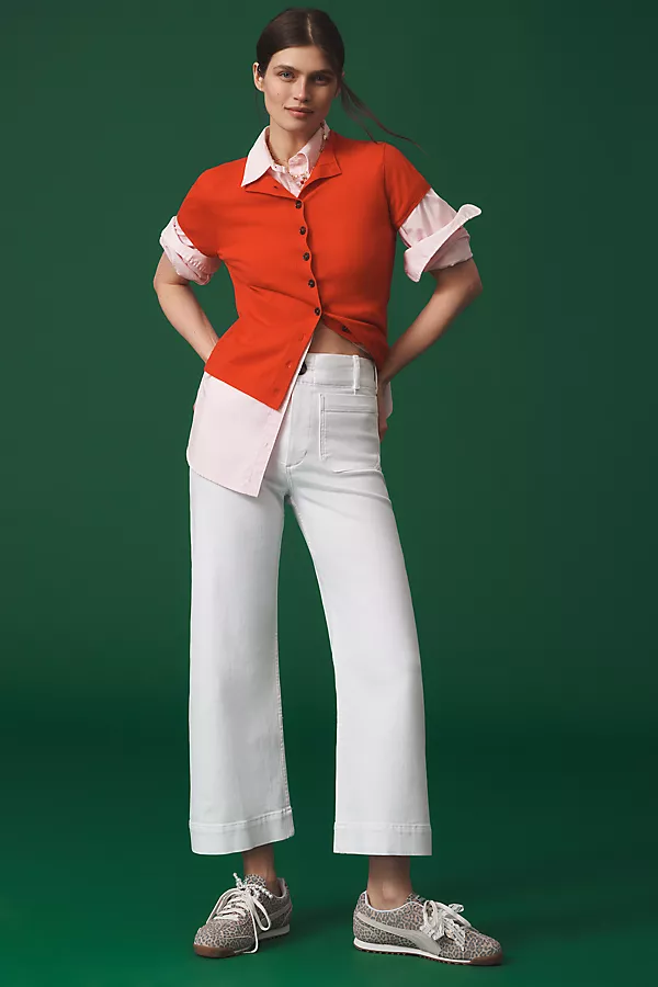 anthropologie The Colette Crop Wide-Leg Jeans by Maeve WHITE anthropologie The Colette Crop Wide-Leg Jeans by Maeve WHITE