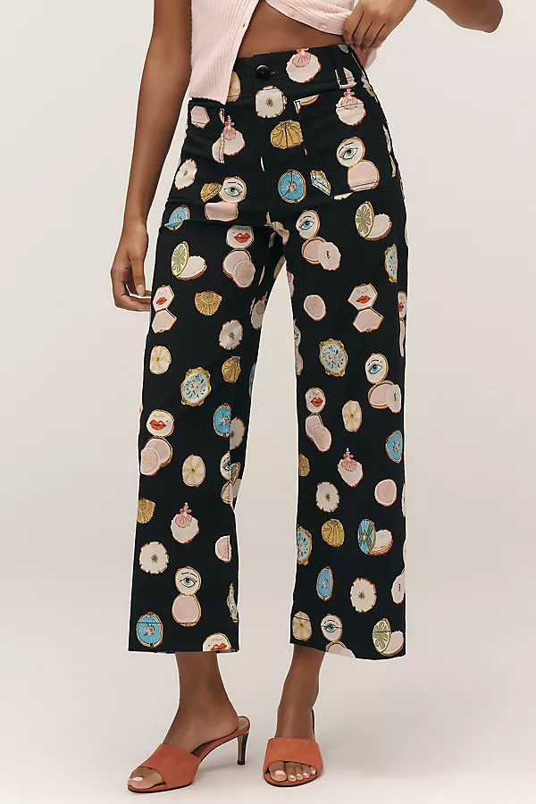 Anthropologie The Colette Crop Wide-Leg Pants By Maeve: Danielle Kroll Edition Black Pattern
