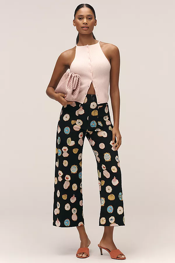 anthropologie The Colette Crop Wide-Leg Pants by Maeve: Danielle Kroll Edition Black Pattern