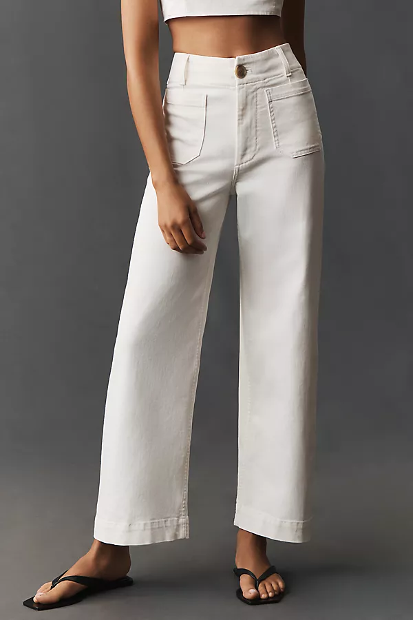 Anthropologie The Colette Full-Length Wide-Leg Jeans By Maeve Ivory Cream + Renoir Wash