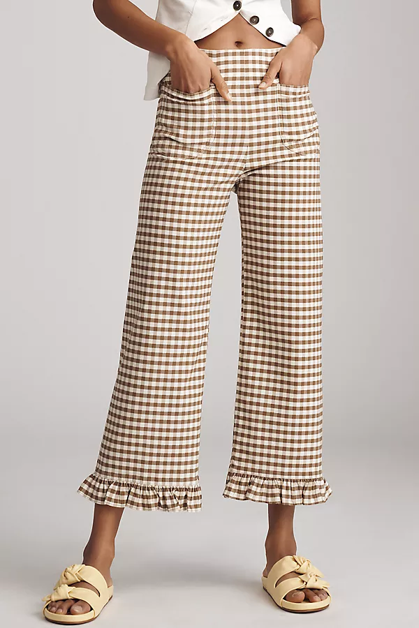 Anthropologie The Colette Gingham Crop Wide-Leg Pants By Maeve Neutral Pattern