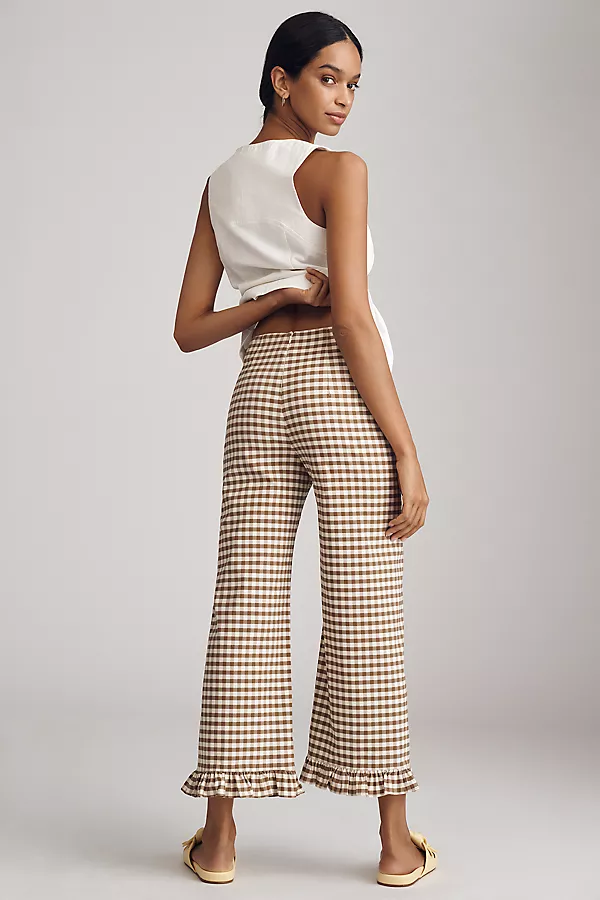 Anthropologie The Colette Gingham Crop Wide-Leg Pants By Maeve Neutral Pattern