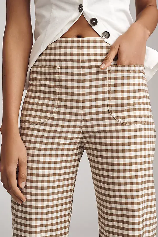 Anthropologie The Colette Gingham Crop Wide-Leg Pants By Maeve Neutral Pattern