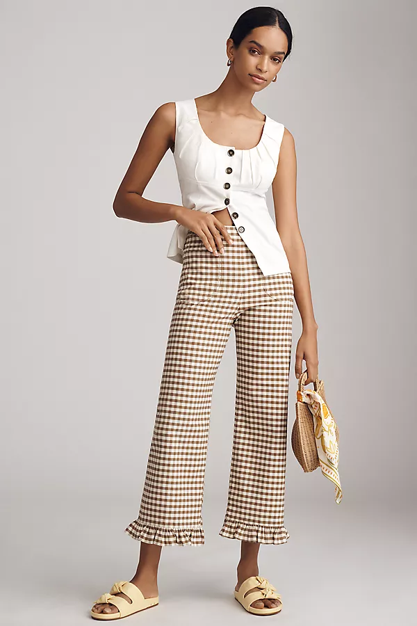 anthropologie The Colette Gingham Crop Wide-Leg Pants by Maeve Neutral Pattern