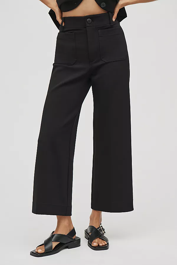 Anthropologie The Colette Knit Crop Wide-Leg Pants By Maeve Black Onyx
