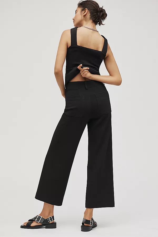 Anthropologie The Colette Knit Crop Wide-Leg Pants By Maeve Black Onyx