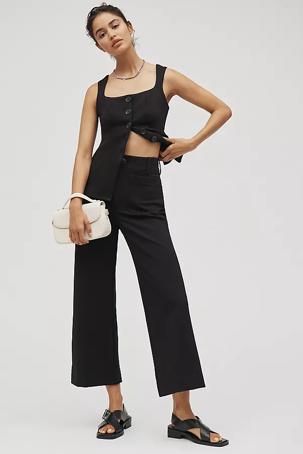 anthropologie The Colette Knit Crop Wide-Leg Pants by Maeve Black Onyx