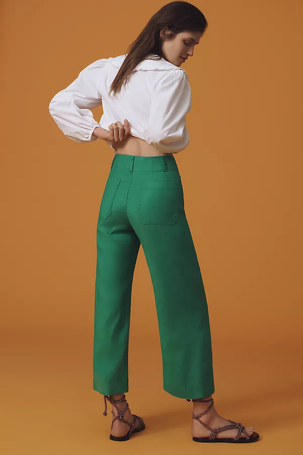 Anthropologie The Colette Linen Blend Crop Wide-Leg Pants By Maeve Bright Green