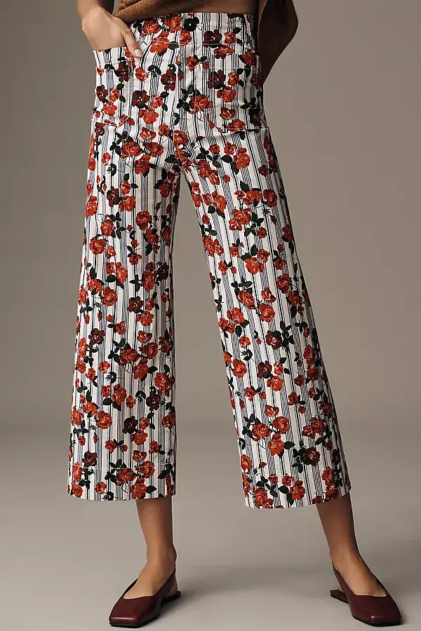 Anthropologie The Colette Magic Fabric Crop Wide-Leg Pants By Maeve Rose Print & Stripes