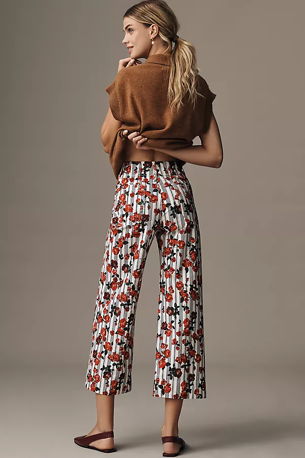 Anthropologie The Colette Magic Fabric Crop Wide-Leg Pants By Maeve Rose Print & Stripes