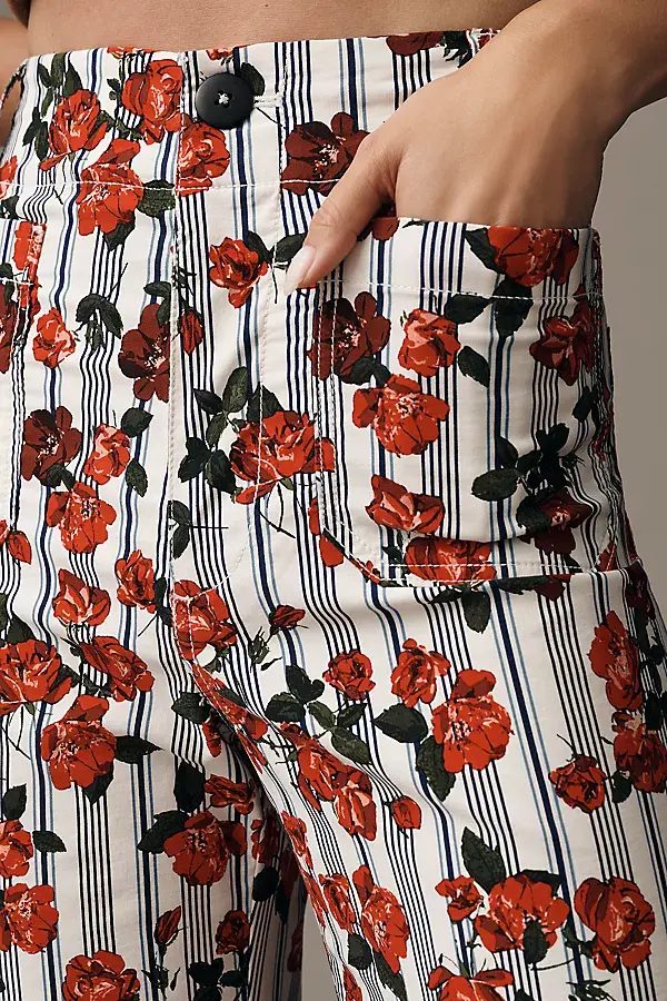 Anthropologie The Colette Magic Fabric Crop Wide-Leg Pants By Maeve Rose Print & Stripes