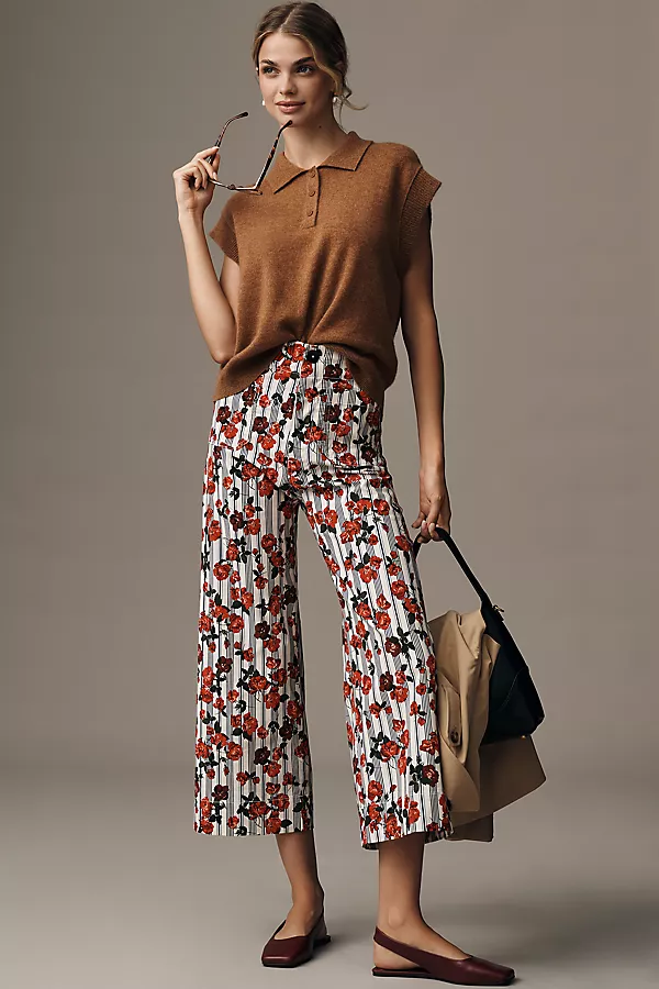 anthropologie The Colette Magic Fabric Crop Wide-Leg Pants by Maeve Rose Print & Stripes
