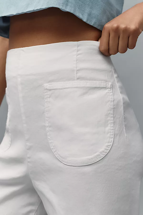 Anthropologie The Colette Magic Fabric Ruffled Crop Wide-Leg Pants By Maeve Running White