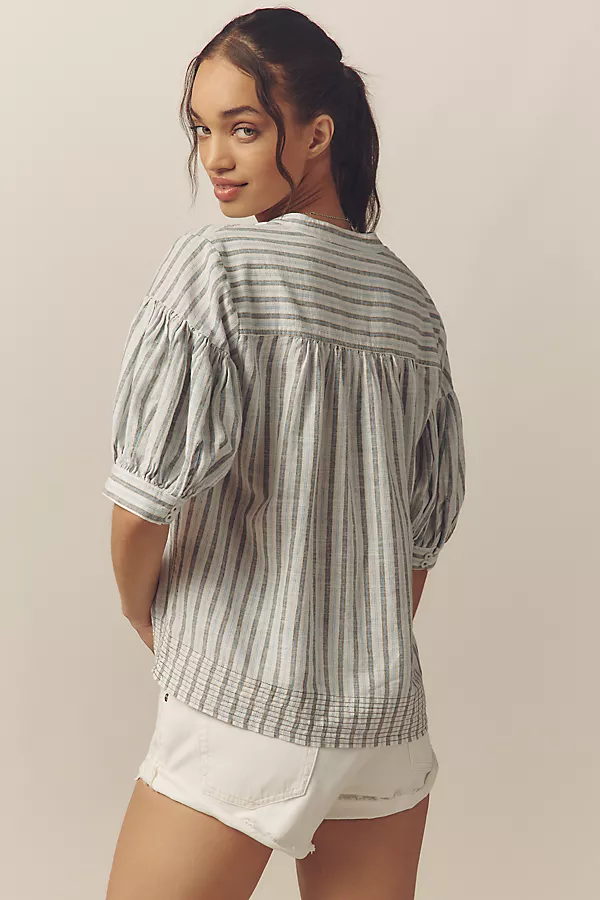 Anthropologie The Darcey Popover Swing Top: Linen Cotton Edition Soft Olive Combo