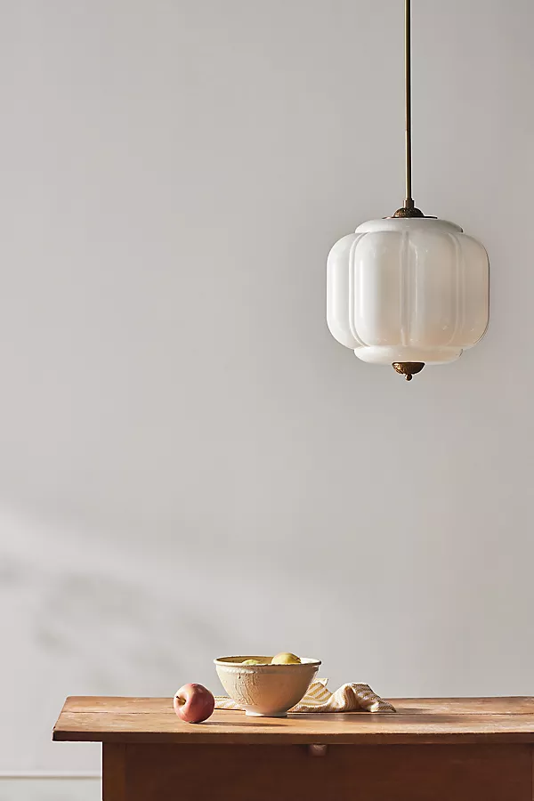 anthropologie The Eloise Scallop Milk Glass Pendant Ceiling Light Cream