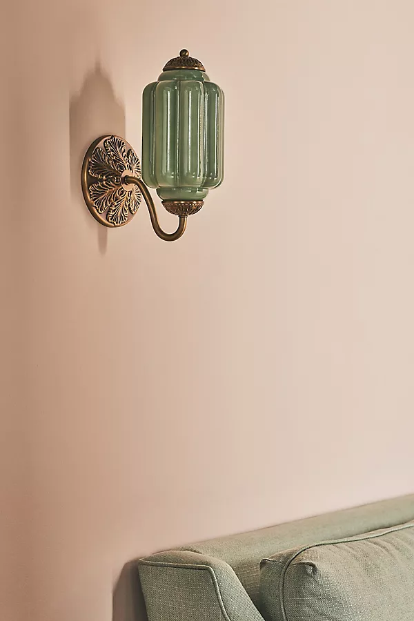 Anthropologie The Eloise Scallop Milk Glass Sconce Wall Light Green Glass / Brass