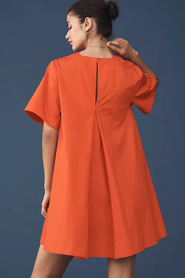 Anthropologie The Emmy Short-Sleeve Swing Mini Dress By Maeve Grenadine