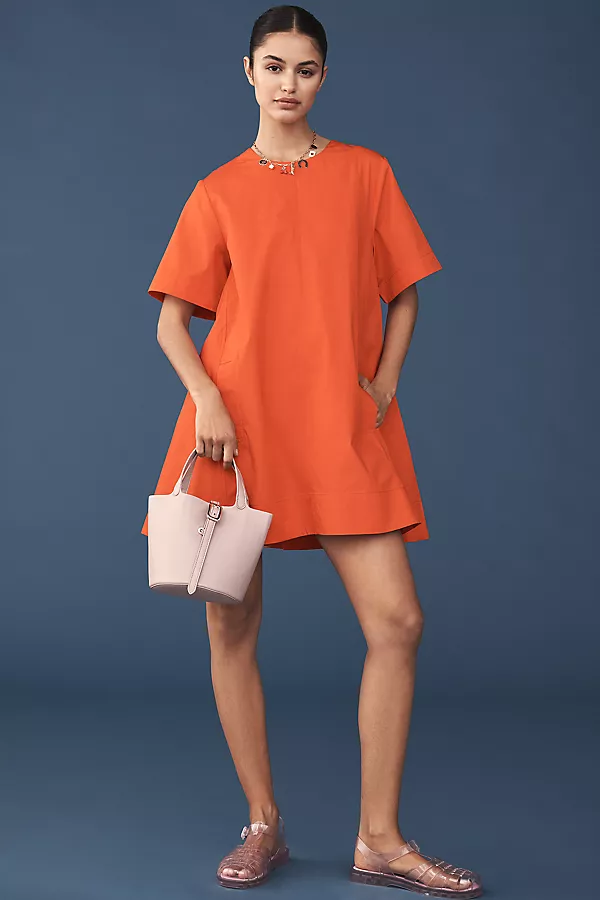 Anthropologie The Emmy Short-Sleeve Swing Mini Dress By Maeve Grenadine