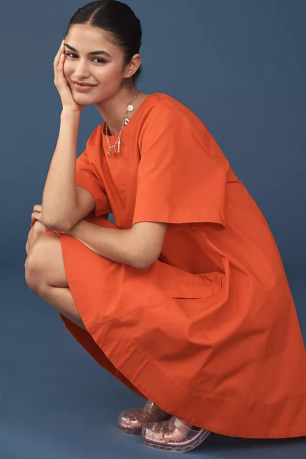 Anthropologie The Emmy Short-Sleeve Swing Mini Dress By Maeve Grenadine