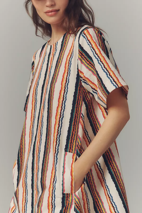 Anthropologie The Emmy Short-Sleeve Swing Mini Dress By Maeve Ivory Pattern