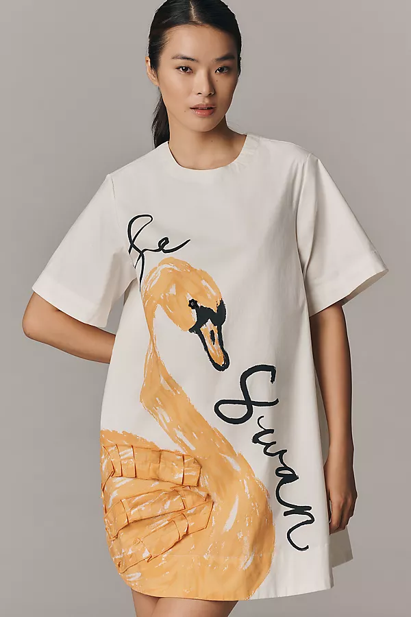 Anthropologie The Emmy Short-Sleeve Swing Mini Dress By Maeve Ivory Le Swan