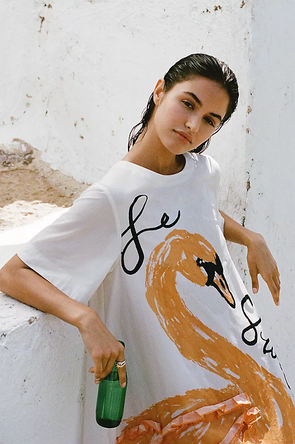 anthropologie The Emmy Short-Sleeve Swing Mini Dress by Maeve Ivory Le Swan