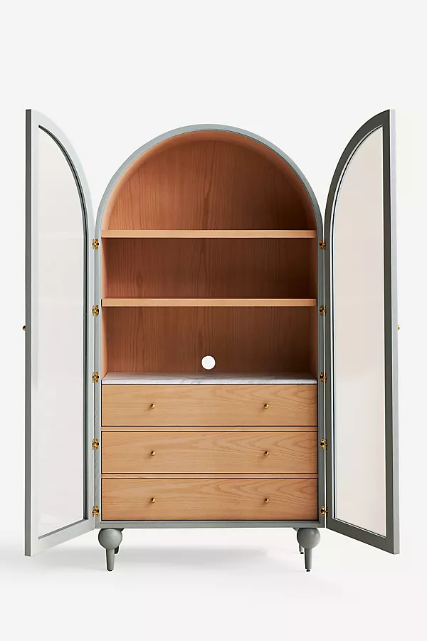 Anthropologie The Fern Marble Top Three-Drawer Storage Cabinet Sage