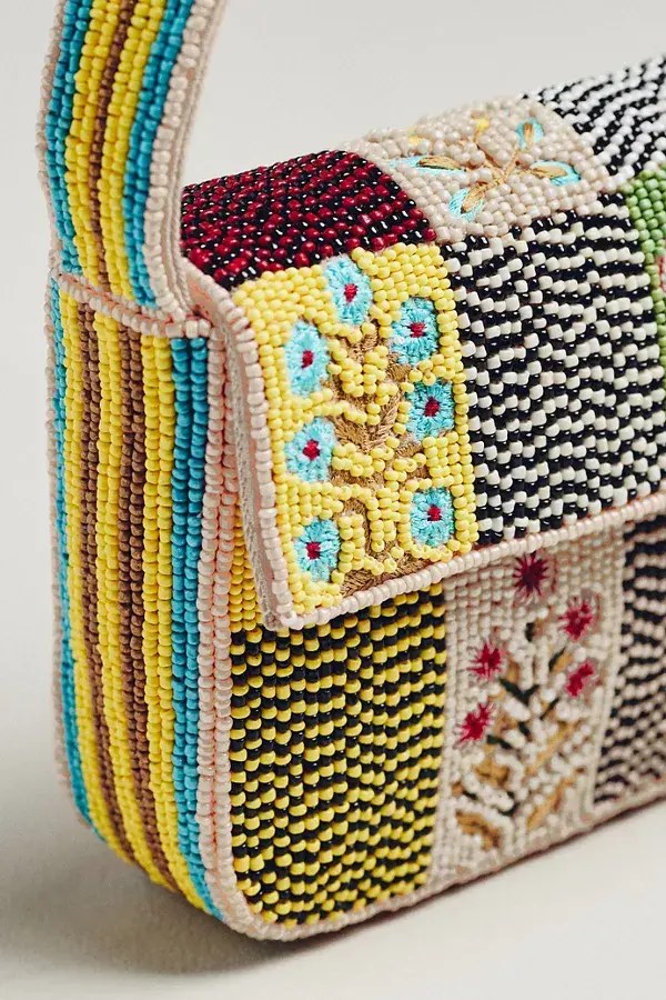 Anthropologie The Fiona Beaded Bag: Floral Edition Garden Stamp
