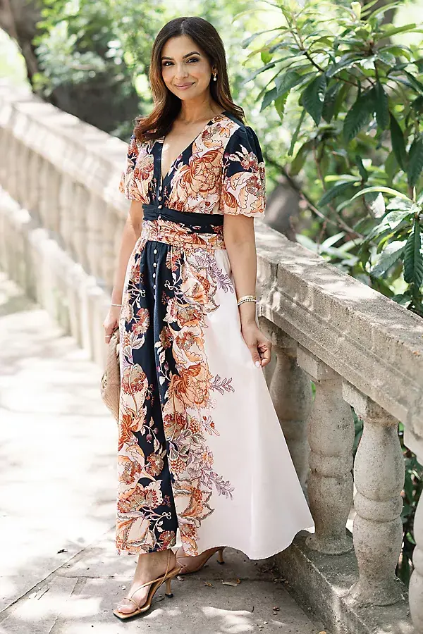 Anthropologie The Heynasreen Katerina Button-Front Dress Neutral