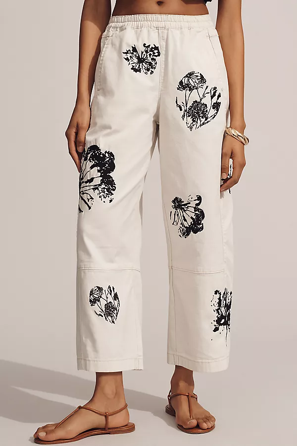 Anthropologie The Izzie Printed Pull-On Barrel Pants By Pilcro Gardenia