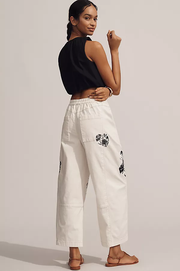 Anthropologie The Izzie Printed Pull-On Barrel Pants By Pilcro Gardenia