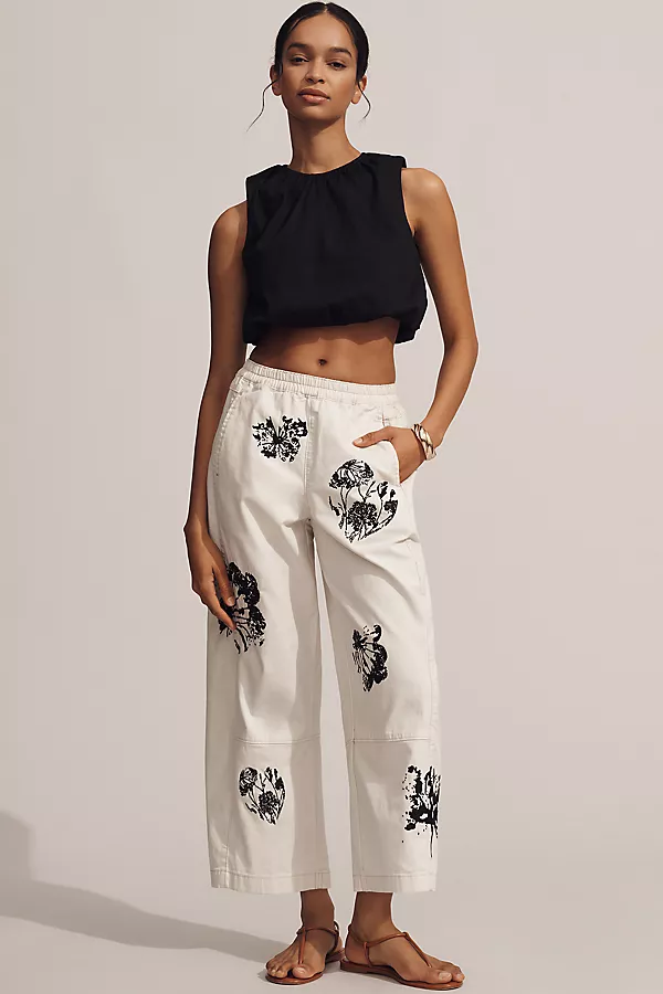 anthropologie The Izzie Printed Pull-On Barrel Pants by Pilcro Gardenia