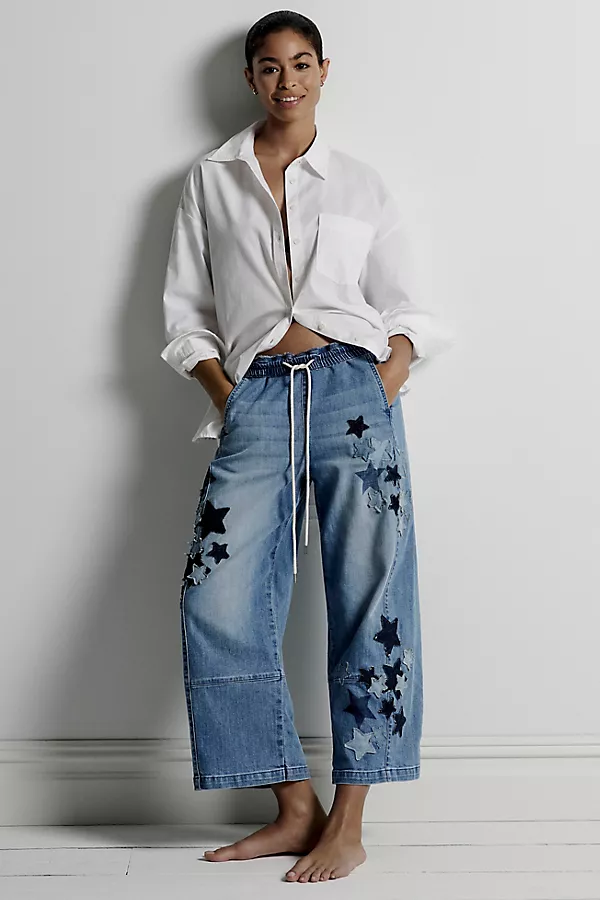 Anthropologie The Izzie Relaxed Pull-On Barrel Jeans By Pilcro Denim Light