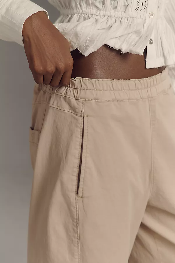 Anthropologie The Izzie Relaxed Pull-On Barrel Pants By Pilcro: Twill Edition Beige