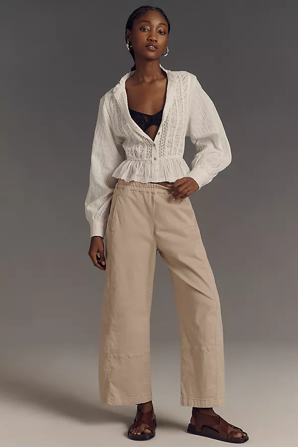anthropologie The Izzie Relaxed Pull-On Barrel Pants by Pilcro: Twill Edition Beige