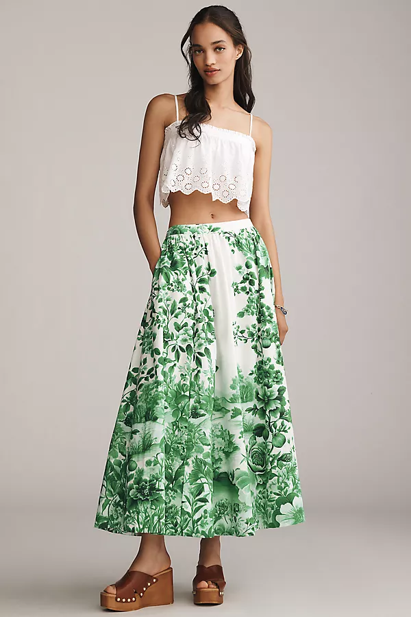 anthropologie The Jacie Poplin Printed Maxi Skirt by Maeve Green