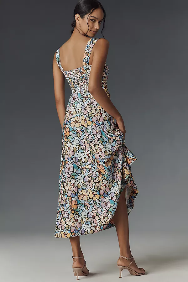 Anthropologie The Jocelyn Sleeveless Slip Midi Dress By Maeve Blue Pattern