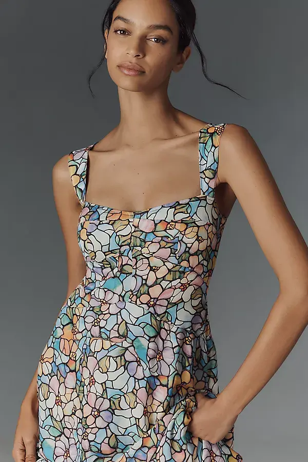 Anthropologie The Jocelyn Sleeveless Slip Midi Dress By Maeve Blue Pattern