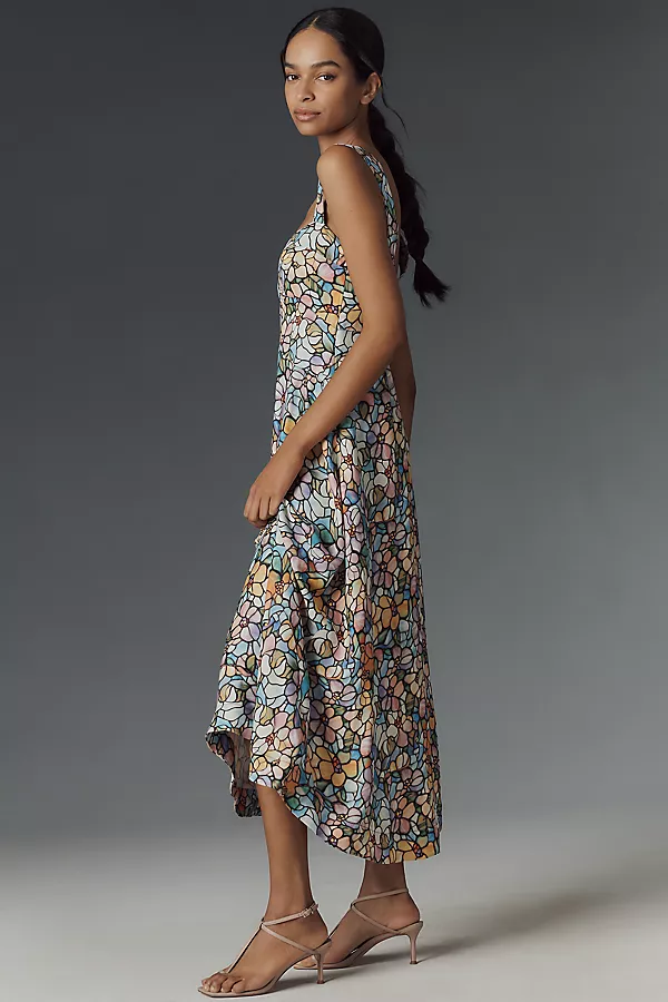 Anthropologie The Jocelyn Sleeveless Slip Midi Dress By Maeve Blue Pattern