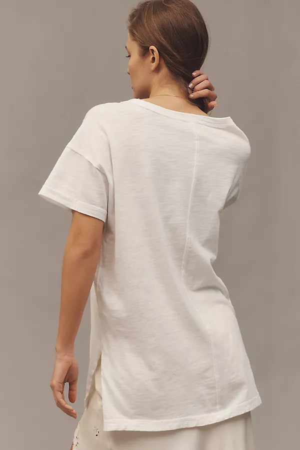Anthropologie The Jordyn Cotton-Slub Crew-Neck Oversized Tee By Pilcro: Deep-V Edition Bright White